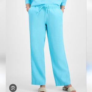 Charter Club Aqua Blue Straight Leg Linen Pants Size XL Petite